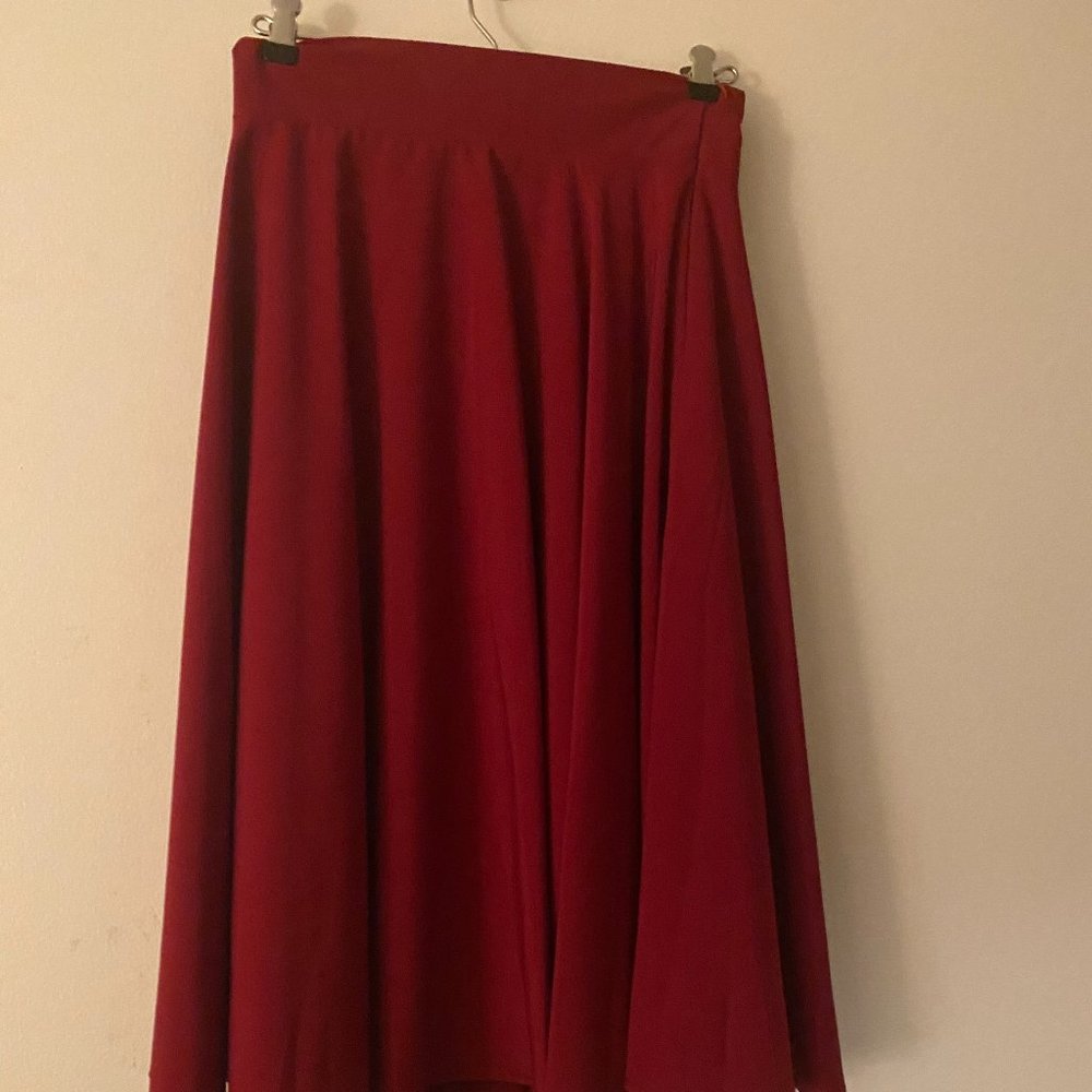 Red Modest Mid-Length Flowy Vintage Skirt